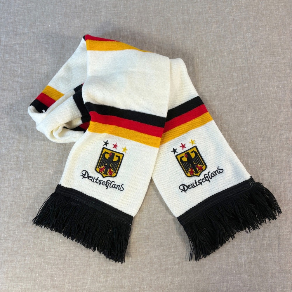 Deutschland Scarf Germany Soccer Fan Knit Fringe Crest White